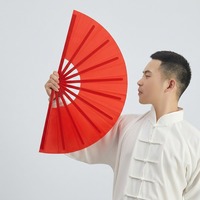 Éventail de Kung Fu Chinois Rouge BX5040 à Côtes en Plastique, Son Fort, pour Tai Chi, Danse Wushu, Spectacle, Accessoire Pliant