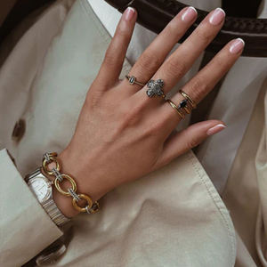 J&D Stahlfarbenes Edelstahl-Armband in Gold- und Silberfarben-Kombination, Oval, Glatt, Gedreht, 23cm - Product Image 6