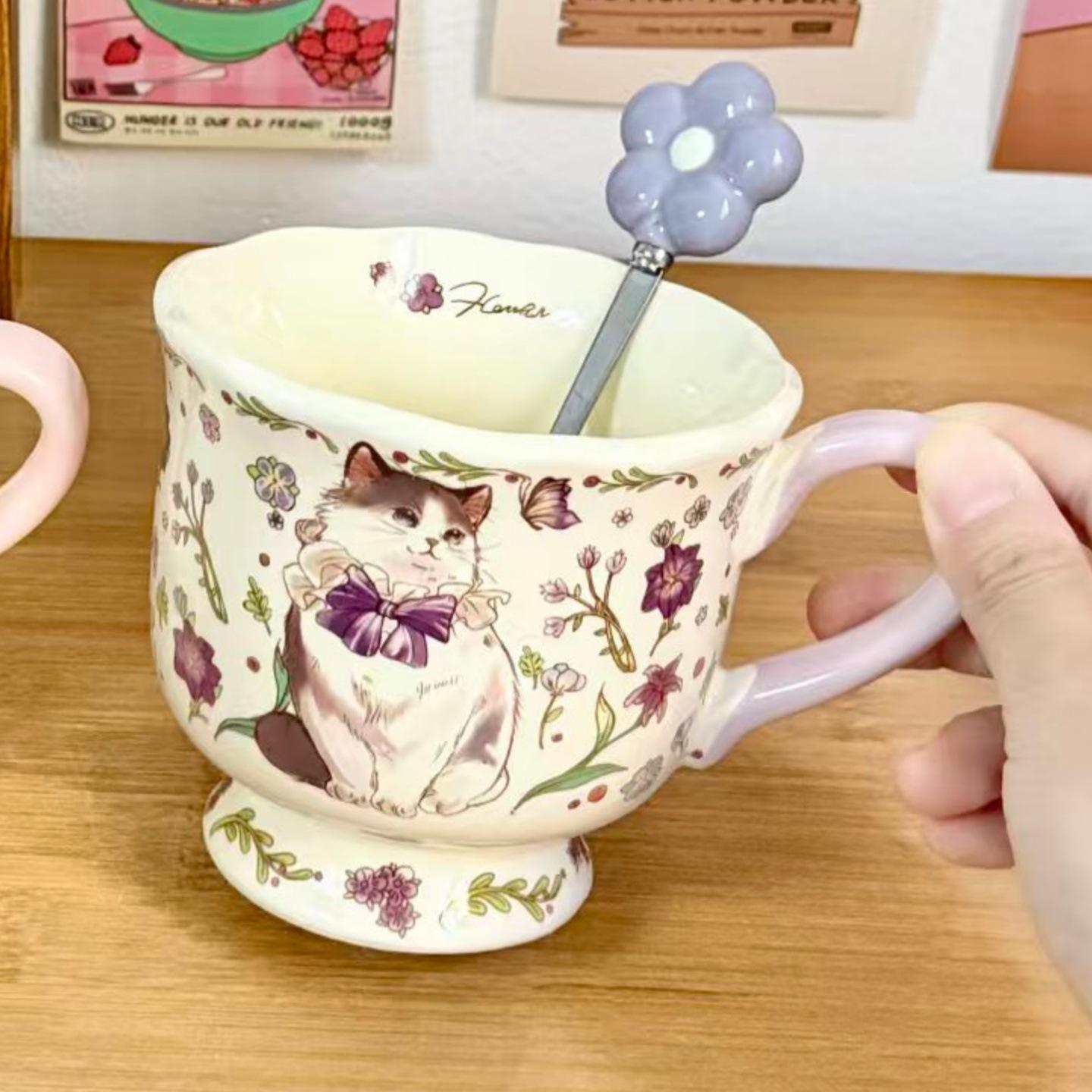 [Flower Spoon] Pink Mug Goblet - Purple Cat