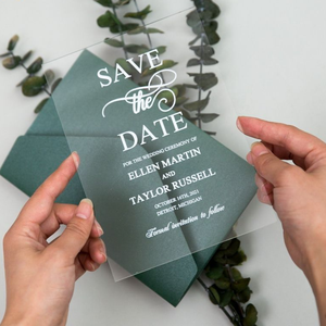 Suite d'Invitations de Mariage en Acrylique Transparent Rose Poudré Floral Rustique avec Enveloppe, Save the Date, Simple, Élégant, Moderne, Invitation de Mariage - Product Image 5
