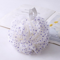 Vente en gros Éponge de bain à pois 40g Filles Fashion Dot Pattern Bath Loofah Pouf éponge à fleurs épurateur de corps