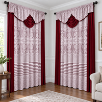 Ensemble de rideaux superposés de luxe en velours avec cantonnière décorative, tissu d'accent soyeux et attaches à pompons