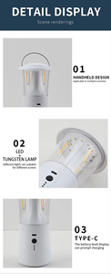 Nouvelle lanterne de camping portable rechargeable en tungstène à 12 LED avec 3 modes pour la randonnée en plein air, les tentes et les lampes suspendues - Product Image 3