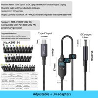Câble d'alimentation USB-C mâle vers Type C 140W PD3.1 à six tensions réglables, 1,5 m, en nylon, pour adaptateur d'ordinateur portable