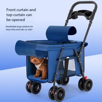 Chariot pour animaux de compagnie multifonctionnel léger à quatre roues, réglable, pliable, portable, pour chiens et chats de petite taille, idéal pour les voyages en extérieur - Vente chaude