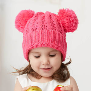 <span class=keywords><strong>Bonnet</strong></span> d'hiver pour enfants, en tricot épais et doux, à deux tons, à revers à carreaux, avec double <span class=keywords><strong>pompon</strong></span> et oreilles - Product Image 5