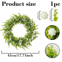 Couronne d'eucalyptus artificielle personnalisée OEM en gros pour la décoration de porte d'entrée printanière style ferme avec fleurs blanches