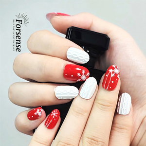 Forsense presse sur ongles ensembles avec colle et lime à ongles faux ongle court vente en gros court ovale flocon de neige pré collé ongles conseils conception - Product Image 2