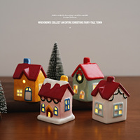 Maisons de village de Noël en céramique lumineuses, style rustique, pour décorations de cheminée et de table