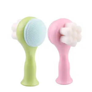 Double Side Xách Tay Làm Sạch Mặt Bowling Massage Mặt Rửa Sản Phẩm Chăm Sóc Da Silicone Facial Cleanser Brush