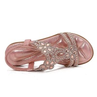 Sandalias Planas Bohemias con Pedrería para Mujer, Diseño ODM OEM 2026, Correa Elástica en el Tobillo, Brillantes, Multicolores, Verano