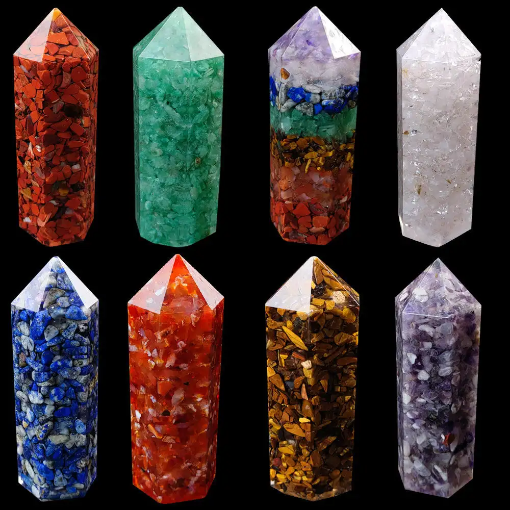 7 Chakra Healing Orgonite Wand Hexagonal Crystal Point Reiki Natural Gemstones Orgone E-Energy Generator Good Luck Home Decor