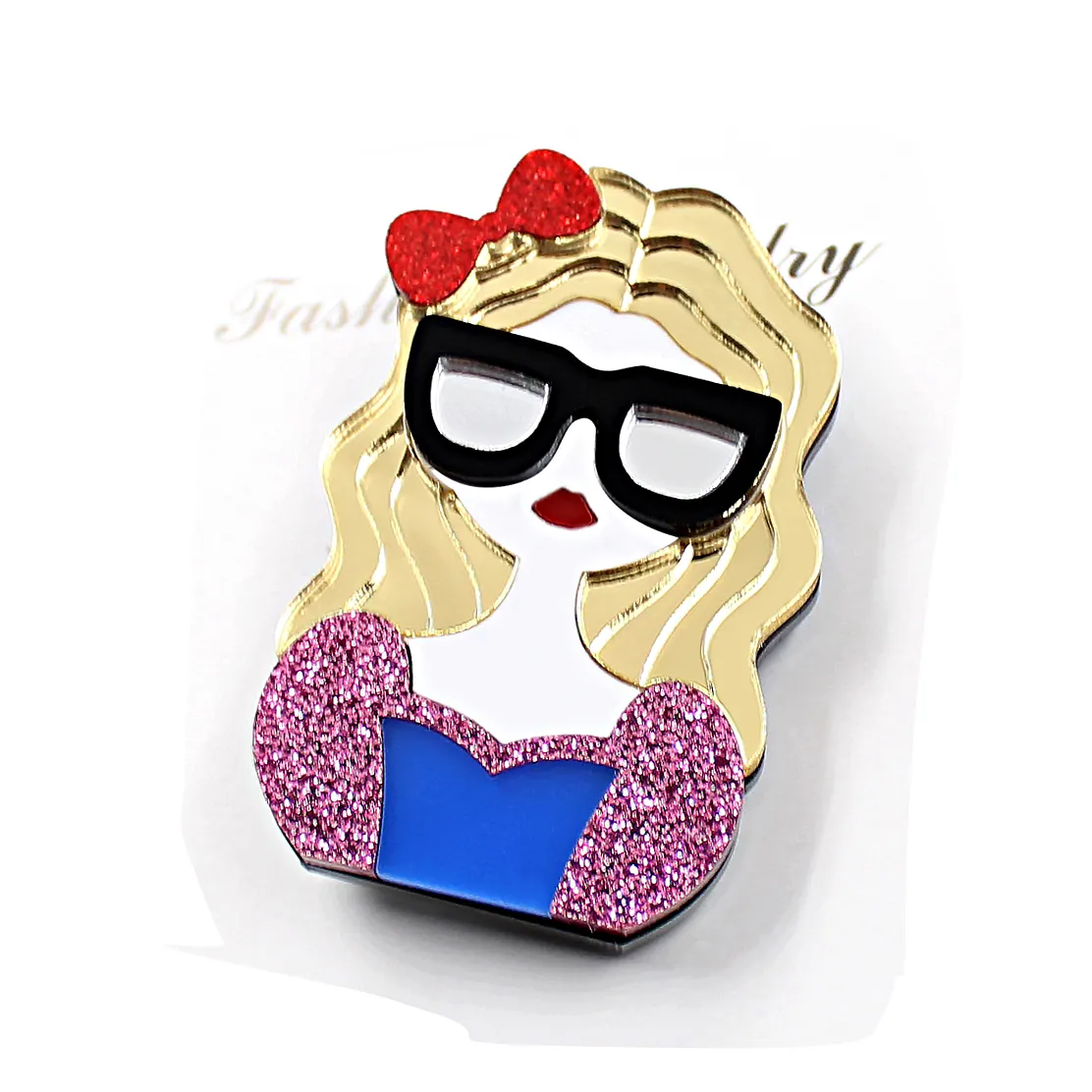 BHS032BR111 Cute Glitter Acrylic Brooch Hot Selling Girl Safe Pin Blond Curly Hair Accessory Children Wedding Gifts High Free