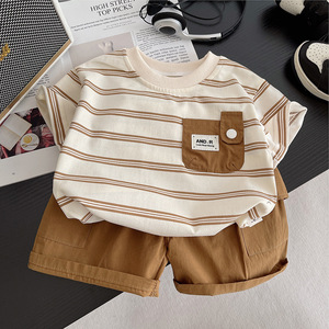 2025 nuovo vestito estivo a maniche corte Casual 90% cotone due pezzi strisce Design per bambini <span class=keywords><strong>di</strong></span> 1-5 anni - Product Image 2