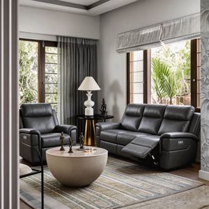 Sofá Reclinable Eléctrico de 3 Plazas en Cuero Genuino con Opción de Tela de Terciopelo, para Sala de Cine, Estilo Moderno y Contemporáneo de Lujo - Product Image 2