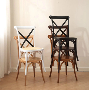 Silla de comedor con espalda cruzada de madera maciza de estilo <span class=keywords><strong>Vintage</strong></span> rústico moderno apilable para hoteles restaurantes Bistros muebles de sala de estar - Product Image 3