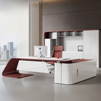 Ensemble de bureau et chaise de direction en laque haute brillance, style moderne minimaliste, bois écologique, mobilier de bureau commercial