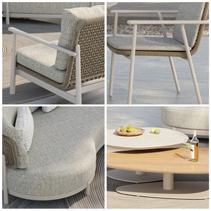Hotel Resorts Canapé modulaire de jardin en métal et aluminium pour tous les temps Ensemble de canapés incurvés sectionnels pour l'extérieur et la terrasse - Product Image 5