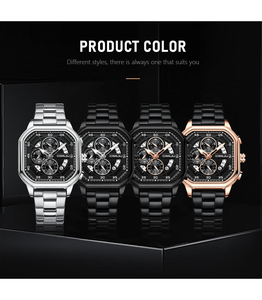 Montre de luxe pour homme en alliage à quartz, chronographe tendance à 3 aiguilles, bracelet en acier inoxydable, étanche 3 ATM, aiguilles lumineuses - Product Image 3