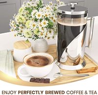 34oz Presse Française Cafetière, Niveau 4 Système De Filtration, 304 En Acier inoxydable de qualité, En Verre Borosilicaté Résistant à la Chaleur