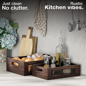 Set di <span class=keywords><strong>2</strong></span> Cestini in Legno per Piano di Lavoro, Scatole Rustiche Impilabili da Parete per Organizzare Verdure, Vestiti, Pane - Product Image 3