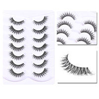 Sept paires de faux cils auto-adhésifs, cils épais et bouclés avec tiges transparentes