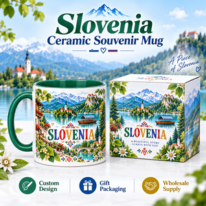 Taza de Cerámica de Recuerdo de Eslovenia con Diseño del Lago <span class=keywords><strong>Bled</strong></span>, Caja de Regalo, Taza de Porcelana Personalizada con Monumentos, Proveedor Mayorista ODM - Product Image 1