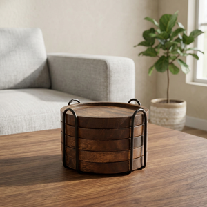 Juego de 6 Posavasos de Madera de Acacia Ecológicos de Lujo Antideslizantes con Soporte, 350 mm de Diámetro, Decoración Navideña para el Hogar y la Oficina, Mesa de Café, Escritorio - Product Image 4