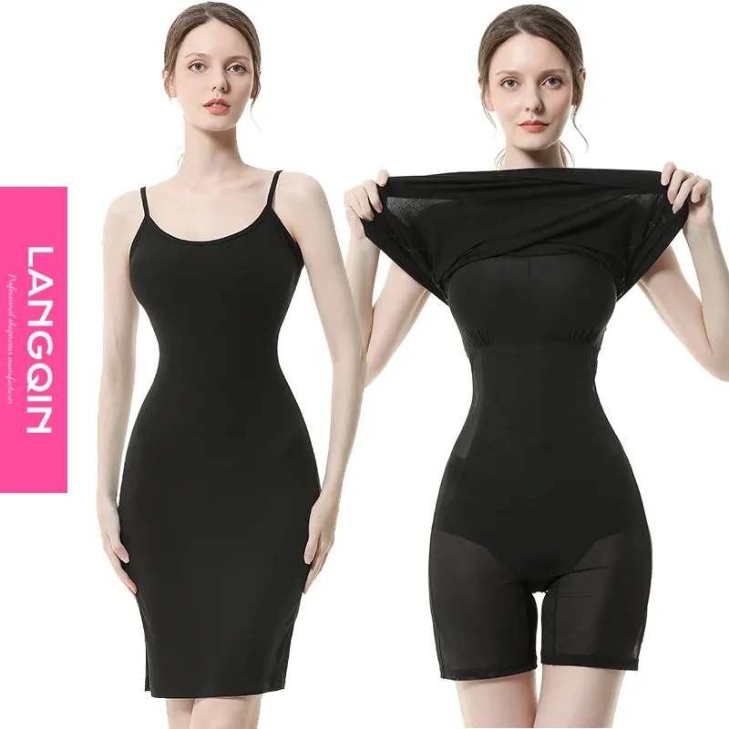 Gaun Langqin dengan shapewear bawaan wanita gaun maxi viral