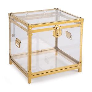 Multi Purpose Acrylic Trunk Lucite Storage Box Case with Golden Metal Hardware Coffee Table Decoration