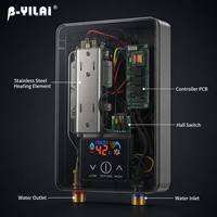 Chauffe-eau électrique instantané B-YILAI en verre trempé noir 6500W, sans réservoir, vertical, intelligent, pour salle de bain moderne
