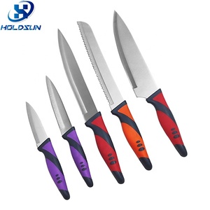 OEM biểu tượng tùy chỉnh cắt Bếp <span class=keywords><strong>Knife</strong></span> <span class=keywords><strong>Set</strong></span> 5 cái lưỡi thép không gỉ với cao su đầy màu sắc xử lý khuyến mại giá thấp - Product Image 3