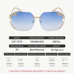 Gafas de Sol Cuadradas Extra Grandes de Moda Vintage 2025 con Logotipo Personalizado, Protección UV400, Patillas Metálicas, Sin Montura, Unisex - Product Image 5