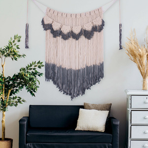 Grande tenture murale en macramé à pompons bleus, <span class=keywords><strong>tapisserie</strong></span> tissée en corde <span class=keywords><strong>de</strong></span> coton pour la décoration intérieure - Product Image 6