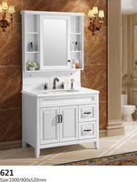 Meuble de salle de bain mural incurvé blanc brillant vintage personnalisé avec tiroirs de rangement, miroir et armoire latérale haute combinée