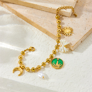 Fashion Charm Bracelet Gold Plated Moon Sun Bow Pearl Chain Zinc Alloy Gift Jewelry B1580 - Product Image 3