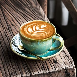 Kiln Change Latte Art Coffee <b>Cup</b> <b>Saucer</b> Set Ceramic Japanese Style Retro High-end Exquisite Instagram Handle <b>Cup</b> 300ml - Product Image 4