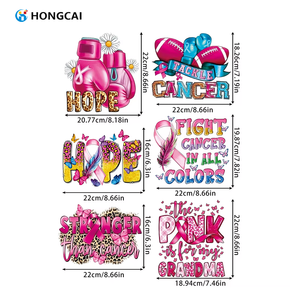 Hongcai Vente Chaude Rose Boxe Combattre Le Cancer dans Toutes Les Couleurs Logo En Plastique Transfert De Chaleur Impression Autocollants sur T-shirt Tissu - Product Image 3
