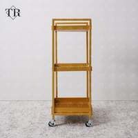 Chariot de salon pliable Turri Metal Gold avec 4 roues, chariot robuste et durable pour salon et usage en salon de beauté