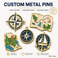 Pins de Solapa de Metal con Diseño de Rosa de Vientos y Mapa, de Alta Calidad, Personalizados, con Temática de Viajes, Impresión UV 3D, para Aventura