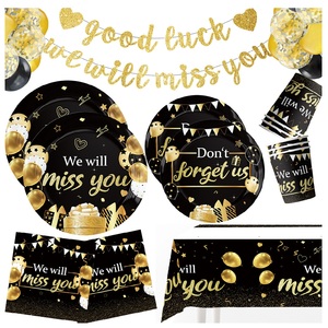 Artículos para Fiesta de Jubilación, Vajilla Negra y Dorada, Platos de Papel, Pancarta, Guirnalda, Mantel, Globos - Product Image 1