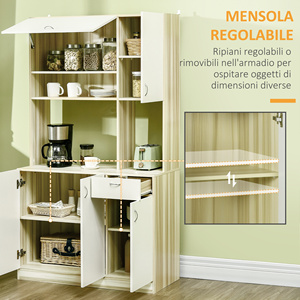 HOMCOM-Armario de cocina de 4 puertas con 3 armarios, cajón y tablero de aglomerado, 102x48x180 cm - Product Image 6