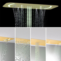 Système de douche numérique multifonctionnel avec affichage numérique, pomme de douche LED en or brossé avec barre coulissante, ensemble de douche thermostatique