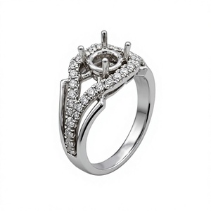 Bague semi-montée en diamant véritable 18K blanc, à tige fendue, design sinusoïdal, bijoux haut de gamme, fournisseur de Hong Kong, prise en charge de la fabrication sur mesure - Product Image 1