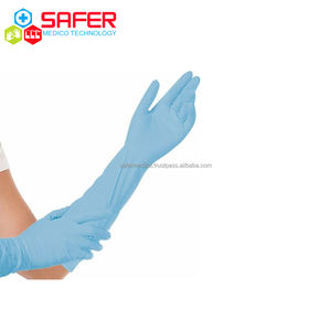 ถุงมือสอบยางนิไทรล์แบบใช้แล้วทิ้งนุ่มน้ำหนักเบามี100ชิ้นยาวถึงข้อศอกสีน้ำเงินกล่องทันตกรรม - Product Image 4