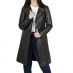 Solid Trader Breathable Premium Quality Light Weight Classic Design Casual Wear <b>Womens</b> Long Leather Jacke - Product Image 1