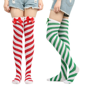 <span class=keywords><strong>Chaussettes</strong></span> fantaisie <span class=keywords><strong>rouges</strong></span> en sergé, style européen et américain, au-dessus du genou, avec nœud et rayures diagonales, pour femme, idéales pour Noël - Product Image 1