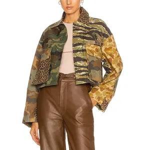 Jaqueta estilosa de leopardo feminina, casaco cropped de manga comprida, articulado para mulheres, 2020