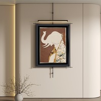 Tableaux suspendus sur barres métalliques, imprimés jet d'encre illuminés, murale murale encadrée style Mid-Century, art abstrait animalier, paire simple