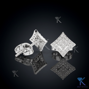Lab Grown Diamond Geometric Rhombus <b>Stud</b> Earrings Pave Halo 4 Stone Center 14K/18K Solid Gold Classic Wedding Party Women's - Product Image 3